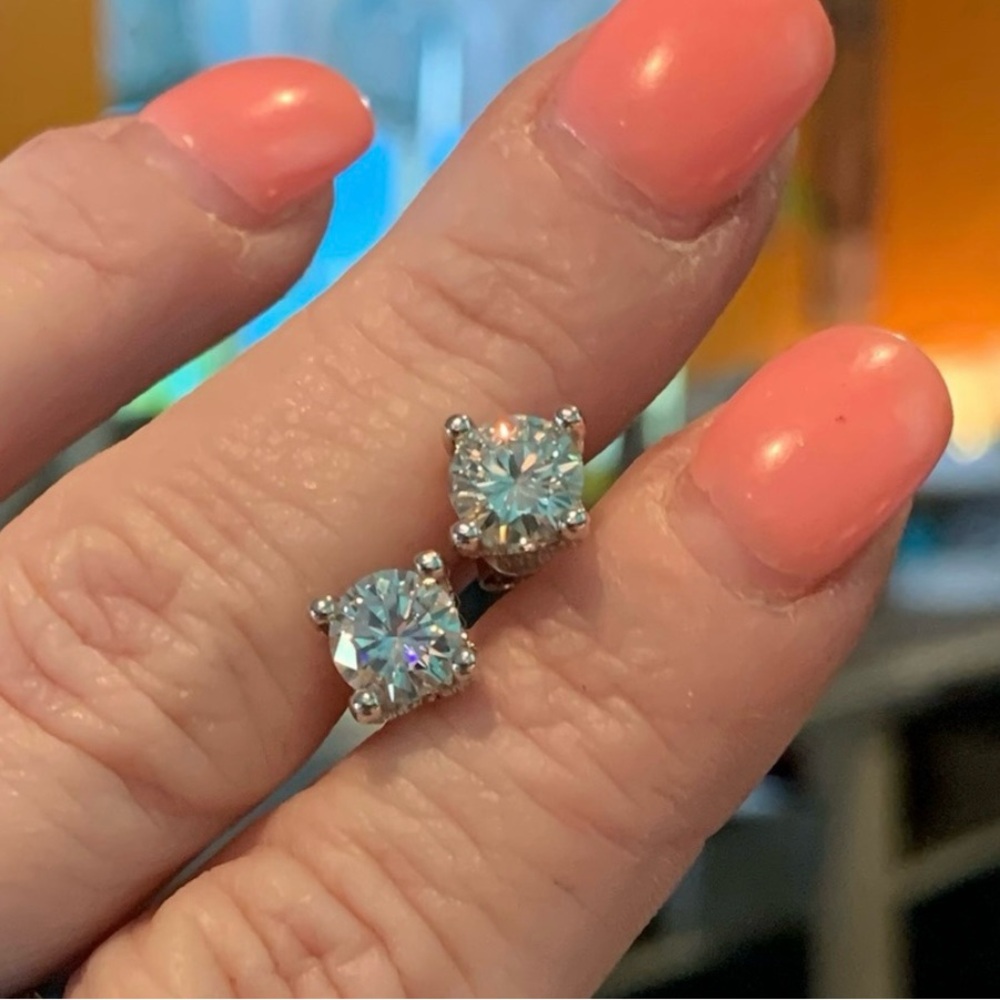 Over 2 cttw four point hidden halo Moissanite earrings